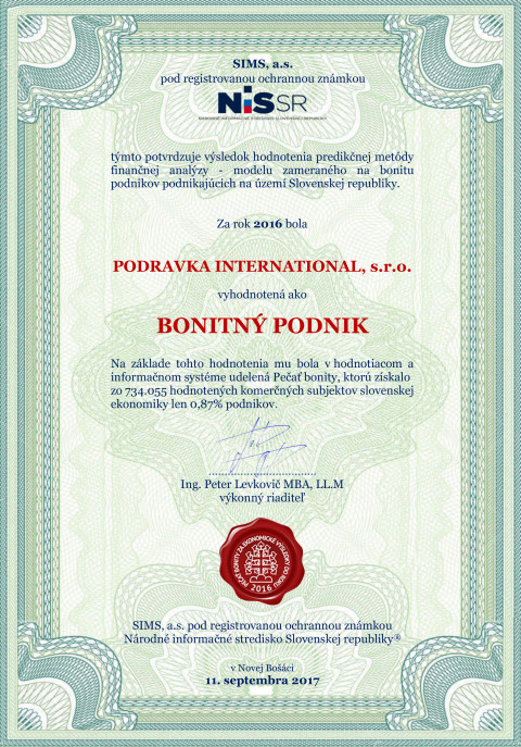 Podravka Slovensko štvrtýkrát získala „Pečať bonity“